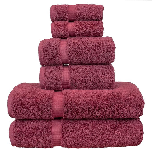 Luxury Hotel & Spa Quality, Quick Dry 100% Turkish Cotton, 700 GSM, Eco Friendly Towel, Bathroom and Kitchen Dobby Border Towels, 2-Bath Towel, 2-Hand Towel, 2-Washcloth (Bundle Set of 6, Cranberry)