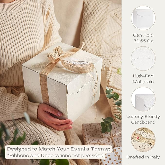 Set of 10 Gift Boxes for Presents (7.87 x 7.87 x 7.08 inch) - Ideal for Christmas, For Clothes, Bridesmaid Proposal - White Leather