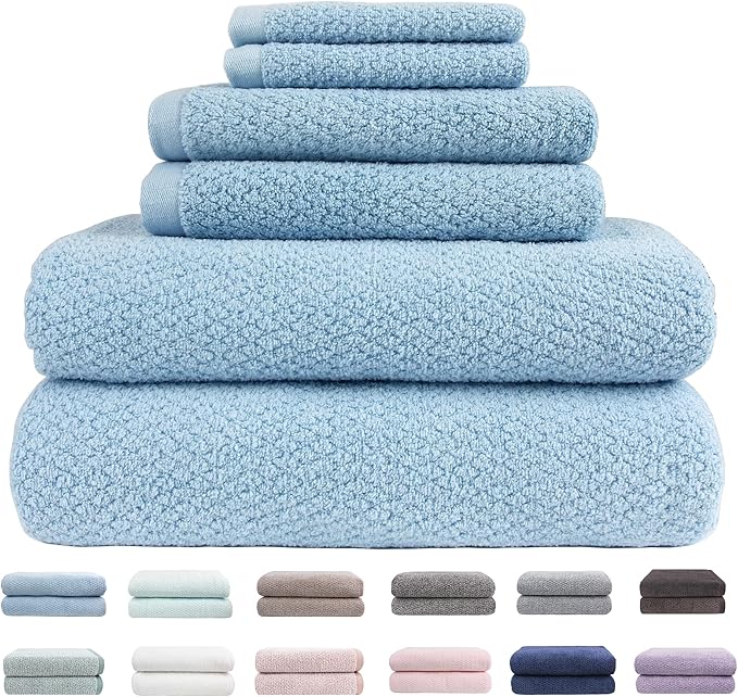 Everplush Minor Flaws Diamond Jacquard 6 Pieces Bath Towel Set, Luxury Super Soft Oversized Towels, Highly Absorbent Diamond Jacquard Quick Dry Bath Towel for Bathroom Aqua