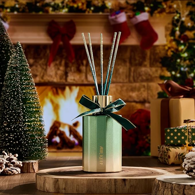 Airkeep Reed Diffuser Set - Balsam & Cedar Christmas Reed Diffuser with 8 Reed Sticks - Scented Oil Diffuser for Home & Office Diffuser Bathroom Shelf Decor - Ideal Gift for Holidays 7.1oz
