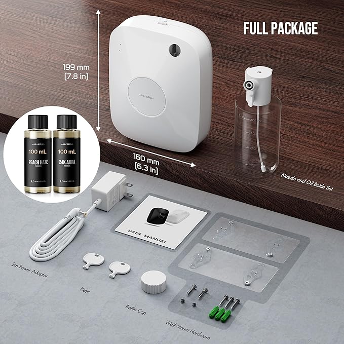 Airversa Smart Waterless Essential Oil Diffuser, 400mL Capacity with 200mL Fragrance Scent Oils, Up to 2000 sq ft Aromatherapy Scent Air Machine for Large Room and Commercial Use, ANA White Kit