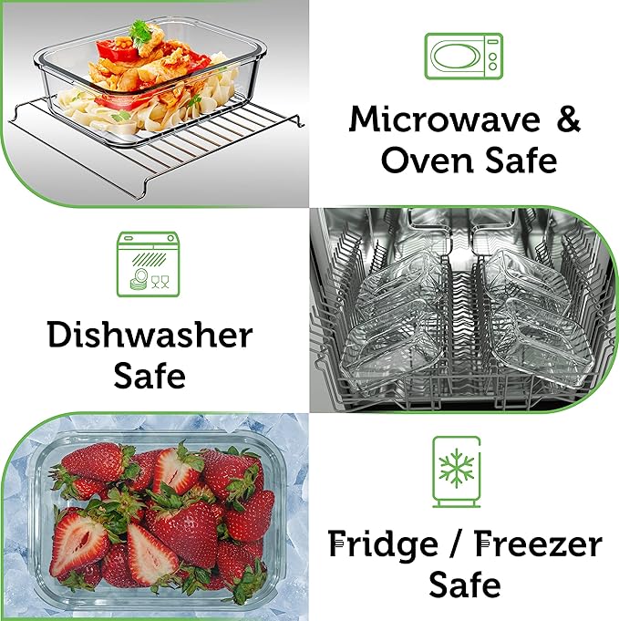 Glass Food Storage Containers with Bamboo Lids (4 Pack, 36 Ounce) Eco Friendly Meal Prep Containers Airtight – Plastic Free, BPA Free