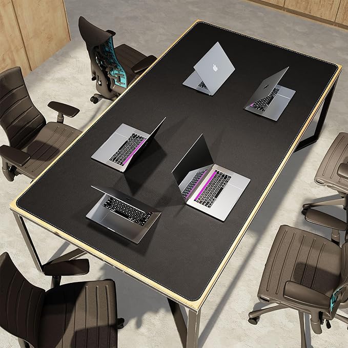 CENNBIE HUGE220 86.6" x 47" Black Leather Desk Mat for Conference Table, Dining Table, Work Table, Banquet Tables, Library Table