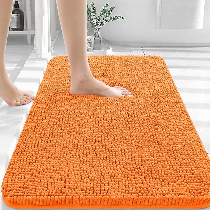 OLANLY Bathroom Rugs 36x24, Extra Soft Absorbent Chenille Bath Rugs, Rubber Backing Quick Dry, Machine Washable Bath Mats for Bathroom Floor, Tub and Shower, Home Decor Accessories, Orange