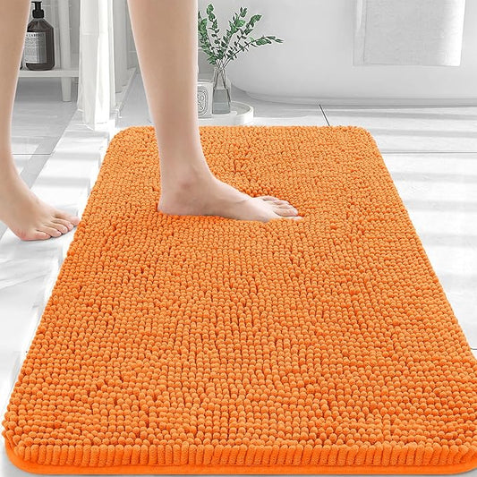 OLANLY Bathroom Rugs 36x24, Extra Soft Absorbent Chenille Bath Rugs, Rubber Backing Quick Dry, Machine Washable Bath Mats for Bathroom Floor, Tub and Shower, Home Decor Accessories, Orange