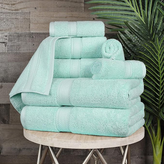 BLUENILEMILLS Madison Egyptian Cotton Towels, Towel Set for Bathroom, Shower, Hotel, Plush, 900 GSM, Highly Absorbent and Ultra-Soft Towels, Bath Essentials, 8 Piece Assorted Towel Set, Sea Foam