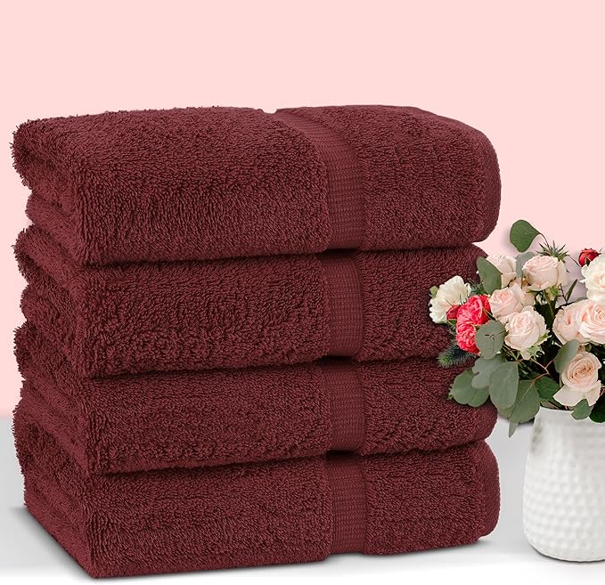 Chakir Turkish Linens 100% Cotton Premium Turkish Towels for Bathroom | 27'' x 54'' (4-Piece Bath Towels - Cranberry)