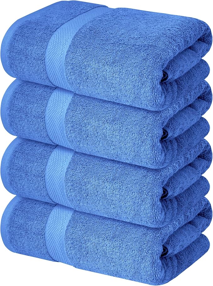 Infinitee Xclusives Luxury 100% Ring-Spun Cotton Bath Towels Set of 4 (27x54 inches) – Soft, Absorbent & Quick-Drying Towels for Bathroom, Gym, Spa & Hotel Use (Eloquent Blue, Bath Towels)