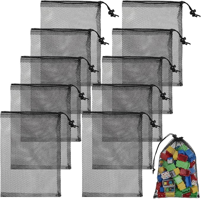 10PCS 8X12inch Mesh Drawstring Bag with Cord Lock Closure, Nylon Mesh Laundry Bags for Storage Travel Sports Ball