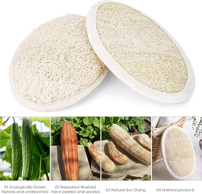 Natural Loofah Sponge, 3 Pack Exfoliating Body Scrubber for Shower, Organic Biodegradable Bath Luffa with Thin/Thick Textures, Eco-Friendly Body Exfoliator for Men & Women, Hanging Rope