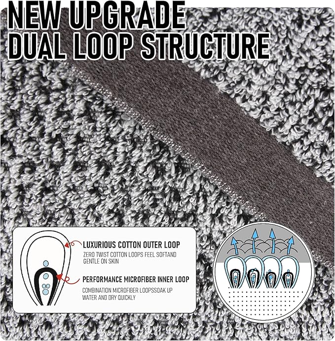 Everplush Diamond Jacquard 6 Pieces Bath Towel Set, Luxury Super Soft Oversized Towels, Highly Absorbent Diamond Jacquard Quick Dry Bath Towel for Bathroom Grey Towel Set