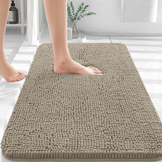 OLANLY Bathroom Rugs 30x20, Extra Soft Absorbent Chenille Bath Rugs, Rubber Backing Quick Dry, Machine Washable Bath Mats for Bathroom Floor, Tub and Shower, Home Decor Accessories, Warm Taupe