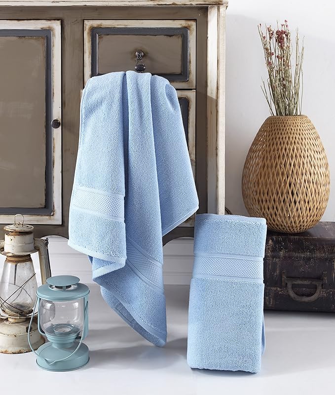 NOVA Luxury Linen - Hotel Quality Turkish Towel Set for Bathroom (2 Pcs Bath Towel Set, Sky Blue)