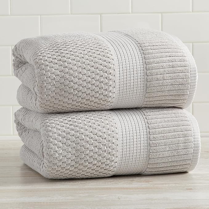 NY Loft 100% Cotton 2 Pack Bath Sheet Towel Set | Absorbent Quick-Dry Oversize Bath Towels | Textured and Durable Cotton | Quiet Grey