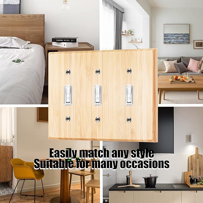 Raw Wood Light Switch Cover Decorative Triple Toggle Wall Plate 6.3" x 4.5" Bamboo Quality Light Switch Plate Cover for Bedroom Kitchen Home Decor (Triple Toggle)