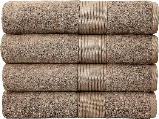 Luxury Extra Large Oversized Bath Towels | Hotel Quality Towels | 650 GSM | Soft Combed Cotton Towels for Bathroom | Thick & Fluffy Bath Sheets | Mocha - 4 Pack