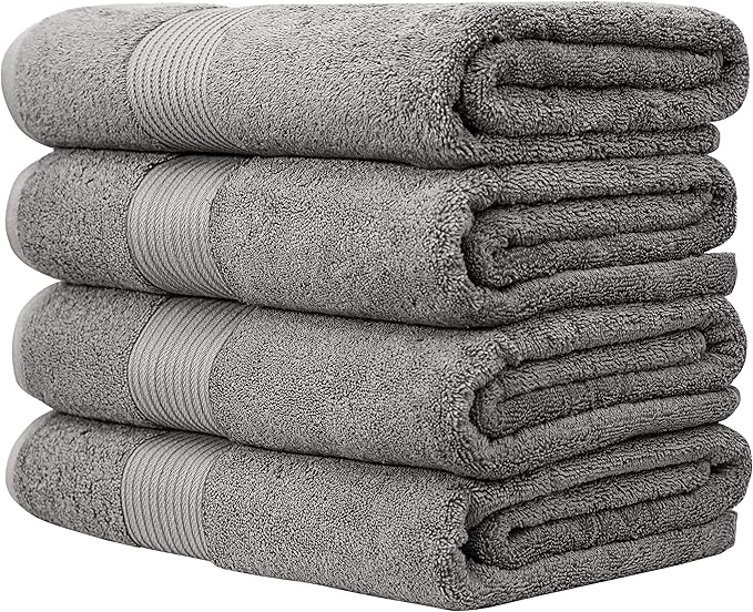 Luxury Extra Large Oversized Bath Towels | Hotel Quality Towels | 650 GSM | Soft Combed Cotton Towels for Bathroom | Thick & Fluffy Bath Sheets | Grey - 4 Pack