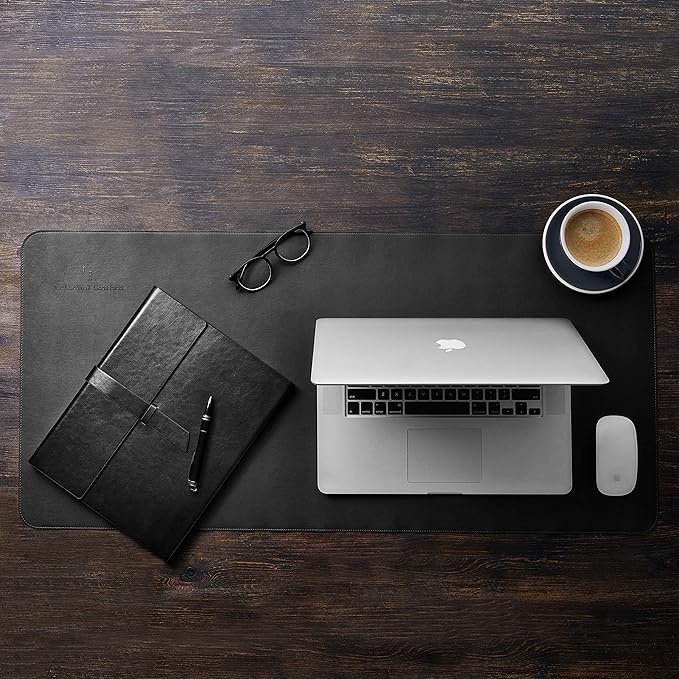 Gallaway Leather Desk Protector, Office Desk Pad - Large 36" x 17" Black, Computer Desk Mat Cover
