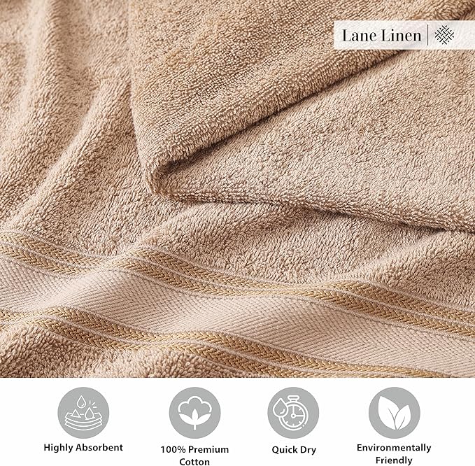 LANE LINEN Luxury Bath Towels Set - 3 Piece 100% Cotton Bathroom Zero Twist Shower Extra Aborbent Towel Super Soft 1 Hand Wash Cloths Taupe
