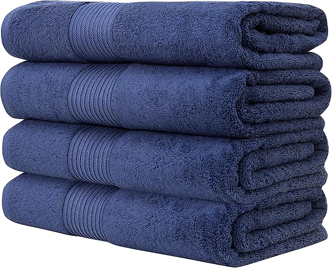 Luxury Extra Large Oversized Bath Towels | Hotel Quality Towels | 650 GSM | Soft Combed Cotton Towels for Bathroom | Thick & Fluffy Bath Sheets | Denim - 4 Pack