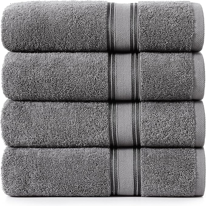 LANE LINEN 100% Cotton 4 Pack Bath Sheets (35"x66") - Zero Twist, Extra Large Cotton Bath Towels Set - Quick Dry, Soft & Absorbent Oversized Towel Set - Remains Soft After Multiple Washes - Cool Grey