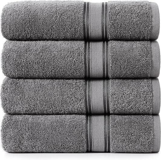 LANE LINEN 100% Cotton 4 Pack Bath Sheets (35"x66") - Zero Twist, Extra Large Cotton Bath Towels Set - Quick Dry, Soft & Absorbent Oversized Towel Set - Remains Soft After Multiple Washes - Cool Grey