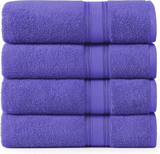 LANE LINEN 100% Cotton 4 Pack Bath Towels Set (28"x54") - Zero Twist, Large Cotton Towels for Bathroom - Quick Dry, Soft & Absorbent Bath Towel Set - Remains Fluffy After Multiple Washes - Blue Irish