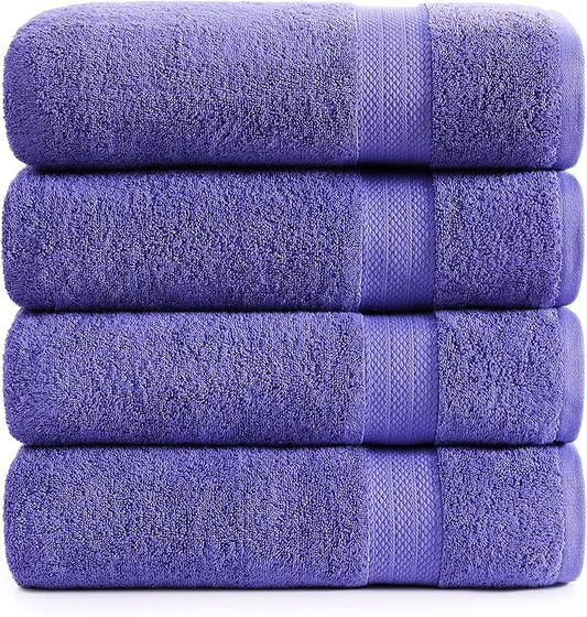 LANE LINEN 100% Cotton Bath Towels Set of 4 (28"x54") - Ring Spun Mercerized Cotton Bathroom Towel Set - Quick Dry, Soft & Absorbent Large Bath Towels - Holds Well After Multiple Washes - Blue Irish