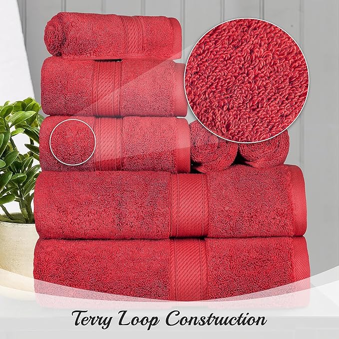 BNM Egyptian Cotton Heavyweight Towels, Ideal For Bathroom, Shower, Spa, 800 GSM Bath Towels, Highly-Absorbent, Luxury Bathroom Essentials, Ultra-Soft Plush Home Basics, Bath Towel Set of 4, Red