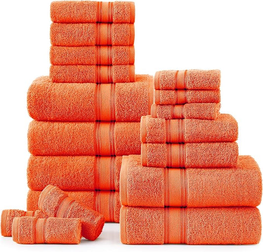 LANE LINEN Luxury Bath Towel Set of 18 – 100% Ring-Spun Cotton, 6 Bath Towels, 6 Hand Towel & 6 Washcloths, Zero Twist, Remains Soft & Absorbent Even After Multiple Washes, Quick Dry - Tiger Lily