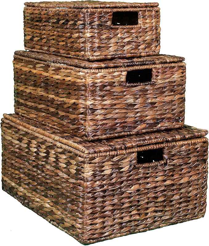BIRDROCK HOME Abaca Nesting Baskets Set of 3 - Handwoven Storage Baskets w/Handles - Box Organizer for Household, Towels, Clothes, Nursery, Toys | Ideal Use in Living Room, Office, Kitchen & Bathroom
