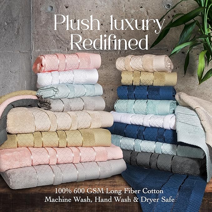 Premium Towel Set: Super absorbent, quick-drying, soft, plush. Features hanging loop, fade-resistant, eco & skin-friendly dyes. Luxury dobby design for bath or spa. (Beige, Bath Towel Set of 4)
