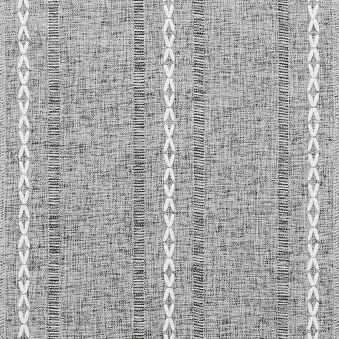 Hemstitched Farmhouse Table Runner, Charcoal 13x108 Inch, Cotton Linen Table Runners 108 Inches Long, Embroidered Striped Grey Boho Table Runner Rustic Home Decor
