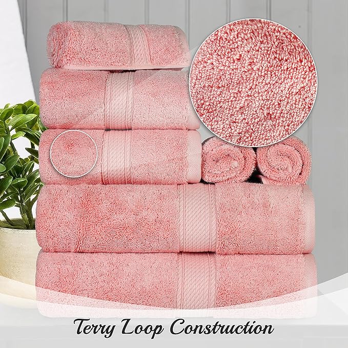 BNM Egyptian Cotton Heavyweight Towels, Ideal For Bathroom, Shower, Spa, 800 GSM Bath Towels, Highly-Absorbent, Luxury Bathroom Essentials, Soft Plush Home Basics, Bath Towel Set of 4, Tea Rose Pink