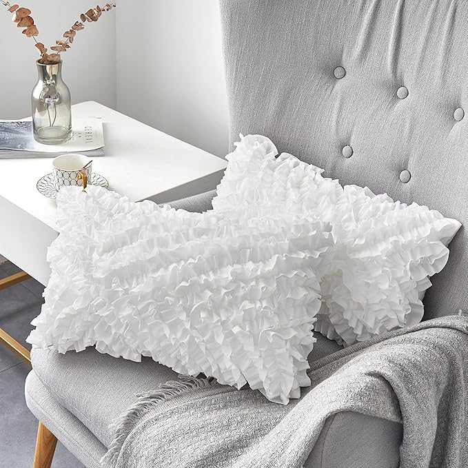 Oubonun 16 x 24 Pillow Inserts (Set of 2) - Lumbar Pillow with 100% Cotton Cover - Rectangle Square Interior Sofa Pillow Inserts - Decorative Pillow Insert Pair - White Couch Pillow