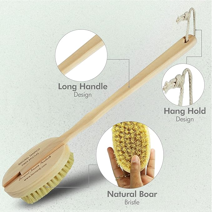 Bernard Jensen Natural Bristle Body Brush - 1 Brush for Dry Brushing, Exfoliation & Skin Care