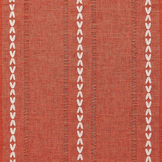 Hemstitched Farmhouse Fall Table Runner, Orange 13x72 Inch, Cotton Linen Table Runners 72 Inches Long, Embroidered Striped Burnt Orange Boho Table Runner Fall Decoration for Home