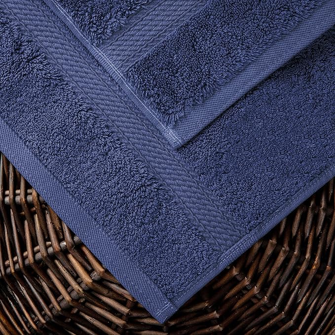 BLUENILEMILLS BNM Egyptian Cotton 2-Piece Towel Set, Includes 2 Bath Towels, Attached Loop for Easy Hanging and Storage, Hotel Quality, Perfect for Bathroom, Gym, Shower Space, or Spa, Navy Blue