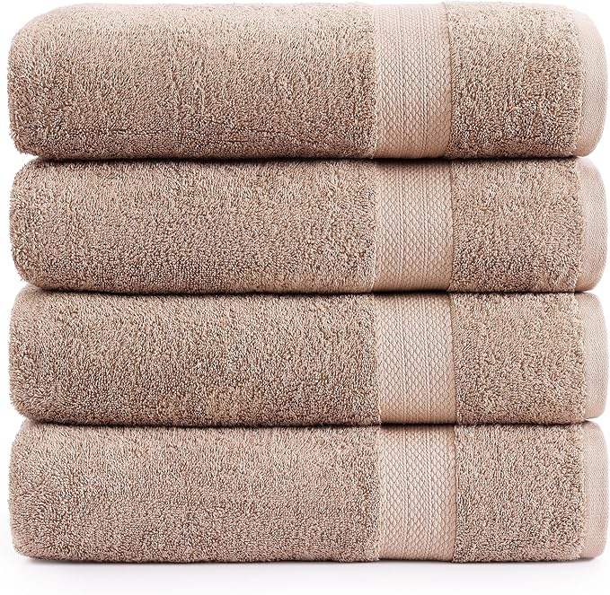 LANE LINEN 100% Cotton Bath Towels Set of 4 (28"x54") - Ring Spun Cotton Bathroom Towel Sets - Quick Dry, Highly Soft & Absorbent Large Shower Towels for Bathroom - Sustainabaly Produced - Taupe