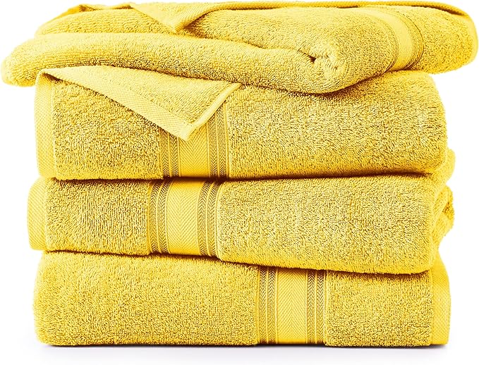 LANE LINEN 100% Cotton Bath Towels Pack of 4 (30"x60") - Zero Twist, Mercerized Cotton Bathroom Towel Set - Quick Dry, Extra Soft & Absorbent Yellow Bath Towels - Suitable for All Skin Types - Mimosa