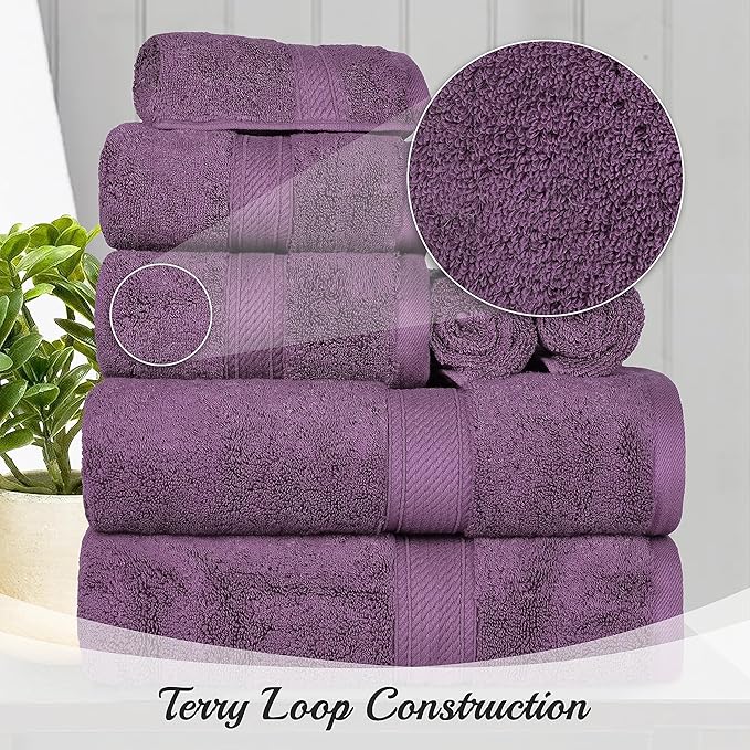 BNM Egyptian Cotton Heavyweight Towels, Ideal For Bathroom, Shower, Spa, 800 GSM Bath Towels, Highly-Absorbent, Luxury Bathroom Essentials, Ultra-Soft Plush Home Basics, Bath Towel Set of 4, Plum
