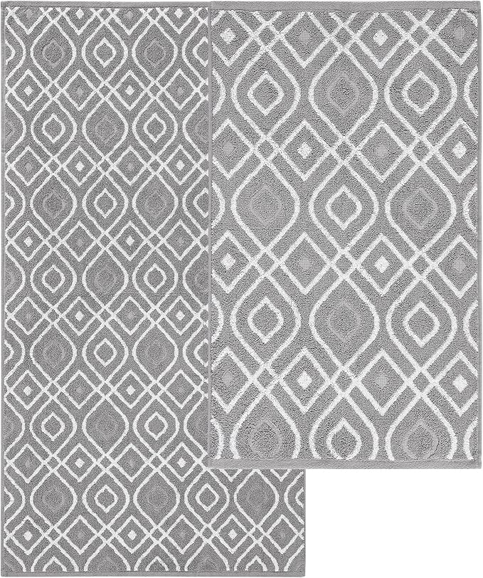 Modern Threads Oxford 6-Piece 100% Cotton Towel Set – Yarn Dyed Jacquard & Solid – Includes 2 Bath Towels, 2 Hand Towels, 2 Washcloths – Absorbent, Quick Dry, Soft & Durable – Gray