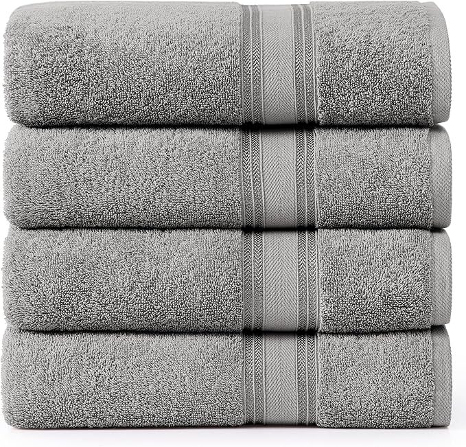 LANE LINEN 100% Cotton Bath Towels Set of 4 (28"x54") - Zero Twist, Mercerized Cotton Extra Large Bathroom Towel Sets - Quick Dry, Soft & Absorbent Grey Towels Set - Pre Shrunk, Fade Resistant - Grey