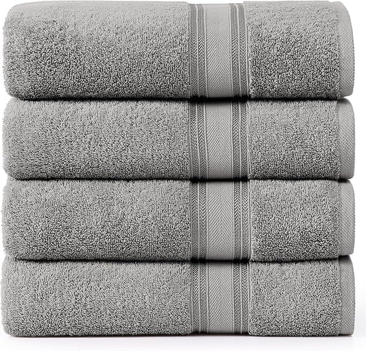 LANE LINEN 100% Cotton Bath Towels Set of 4 (30"x60") - Zero Twist, Mercerized Cotton Extra Large Bathroom Towel Sets - Quick Dry, Soft & Absorbent Grey Towels Set - Pre Shrunk, Fade Resistant - Grey
