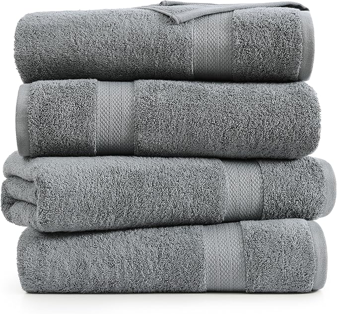 LANE LINEN 100% Cotton 4 Pack Bath Towels Set (28"x54") - Ring Spun, Large Cotton Towels for Bathroom - Quick Dry, Soft & Absorbent Bath Towel Set - Remains Soft After Multiple Washes - Cool Grey