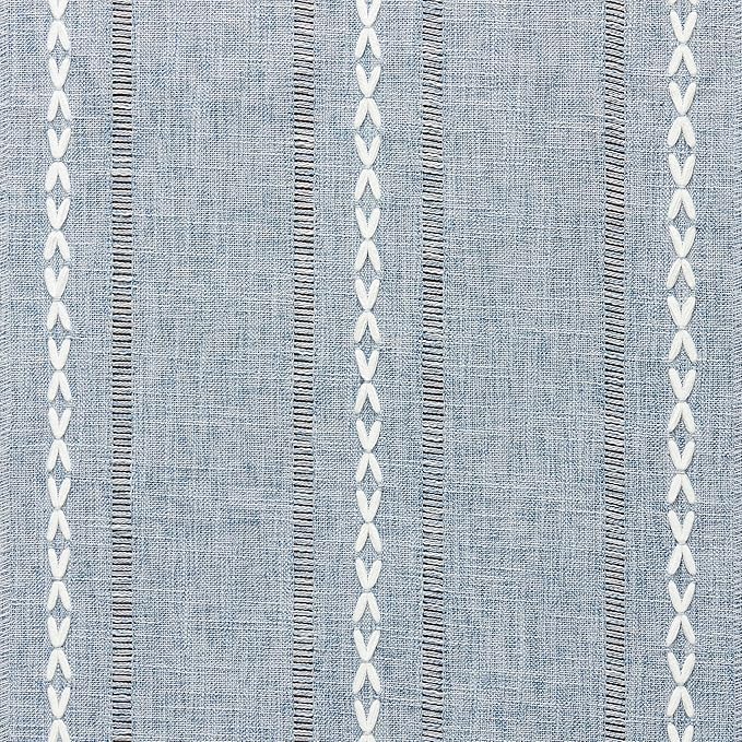 Hemstitched Farmhouse Table Runner, Blue 13x60 Inch, Cotton Linen Table Runners 60 Inches Long, Embroidered Striped Blue Boho Table Runner Rustic Home Decor