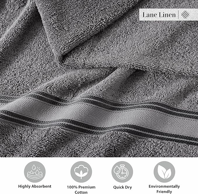 LANE LINEN 100% Cotton 4 Pack Bath Towels Set (28"x54") - Zero Twist, Large Cotton Towels for Bathroom - Quick Dry, Soft & Absorbent Bath Towel Set - Remains Soft After Multiple Washes - Cool Grey