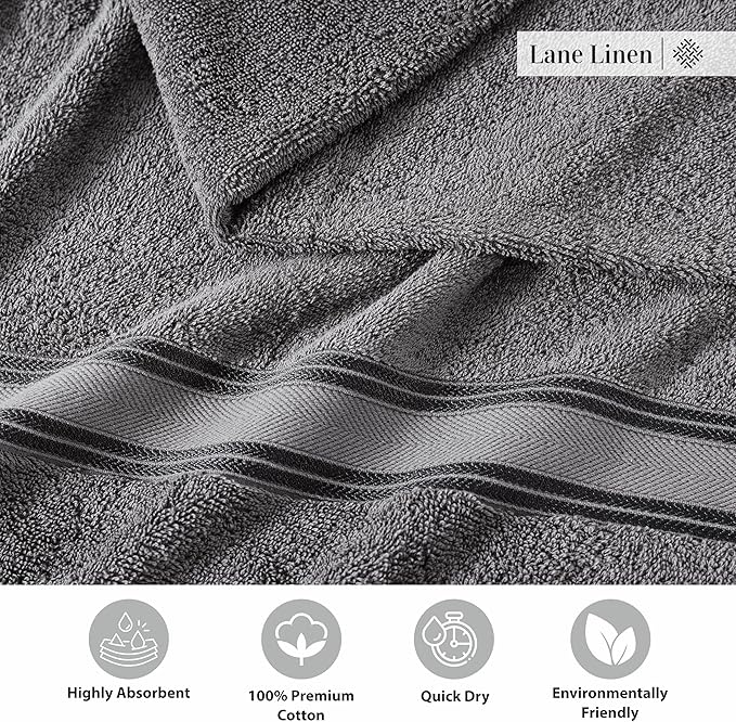LANE LINEN 100% Ring-Spun Cotton Bath Towels Set of 18 – Zero Twist, 6 Bath, 6 Hand Towel & 6 Washcloths, Soft, Ideal for Spa Hotel & Home, Gentle on Body, Durable After Multiple Washes – Cool Grey