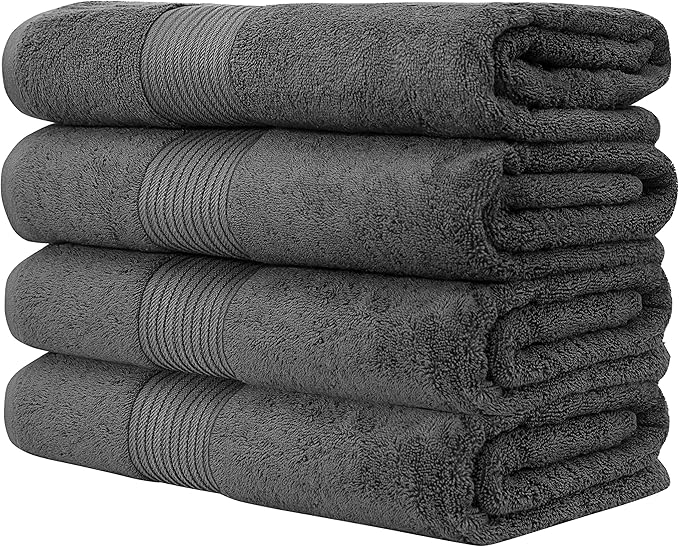 Luxury Extra Large Oversized Bath Towels | Hotel Quality Towels | 650 GSM | Soft Combed Cotton Towels for Bathroom | Thick & Fluffy Bath Sheets | Dark Grey - 4 Pack
