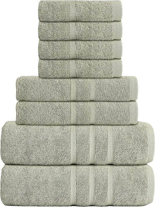 Luxury 8-Piece 100% American Combed Cotton Towel Set Includes 2 Extra Large Bath Towels, 2 Hand Towels, and 4 Washcloths Ringspun Cotton is Extra Absorbent and Super Soft (Green)